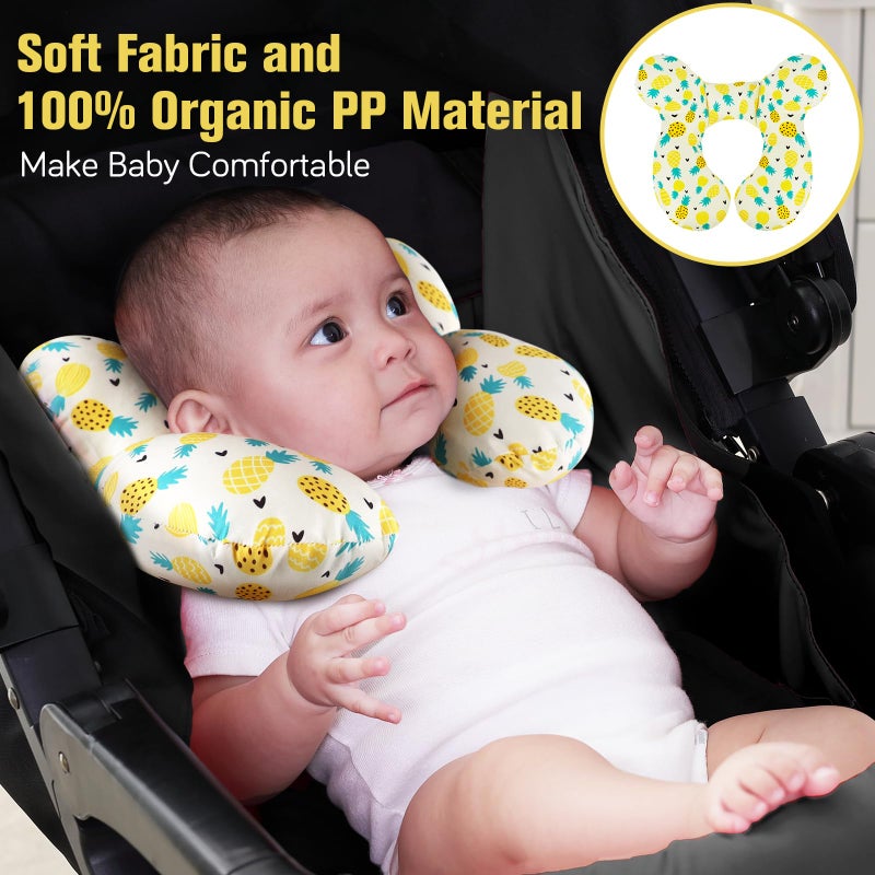 KAKIBLIN Baby Travel Pillow, Upgraded Baby Neck Pillows for Car Seat Toddler Head and Neck Support Pillow,Support Pillows for Car Seat, Pushchair,Travel (Pineapple) - Image 2